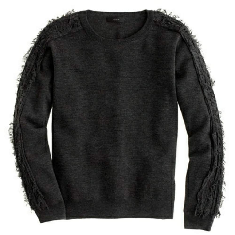 J Crew Collection Fringe Sleeve Lambswool Sweater